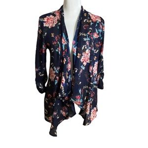 Kaii Los Angeles Blue Floral Open Kimono Jacket Cardigan Size Medium Festival